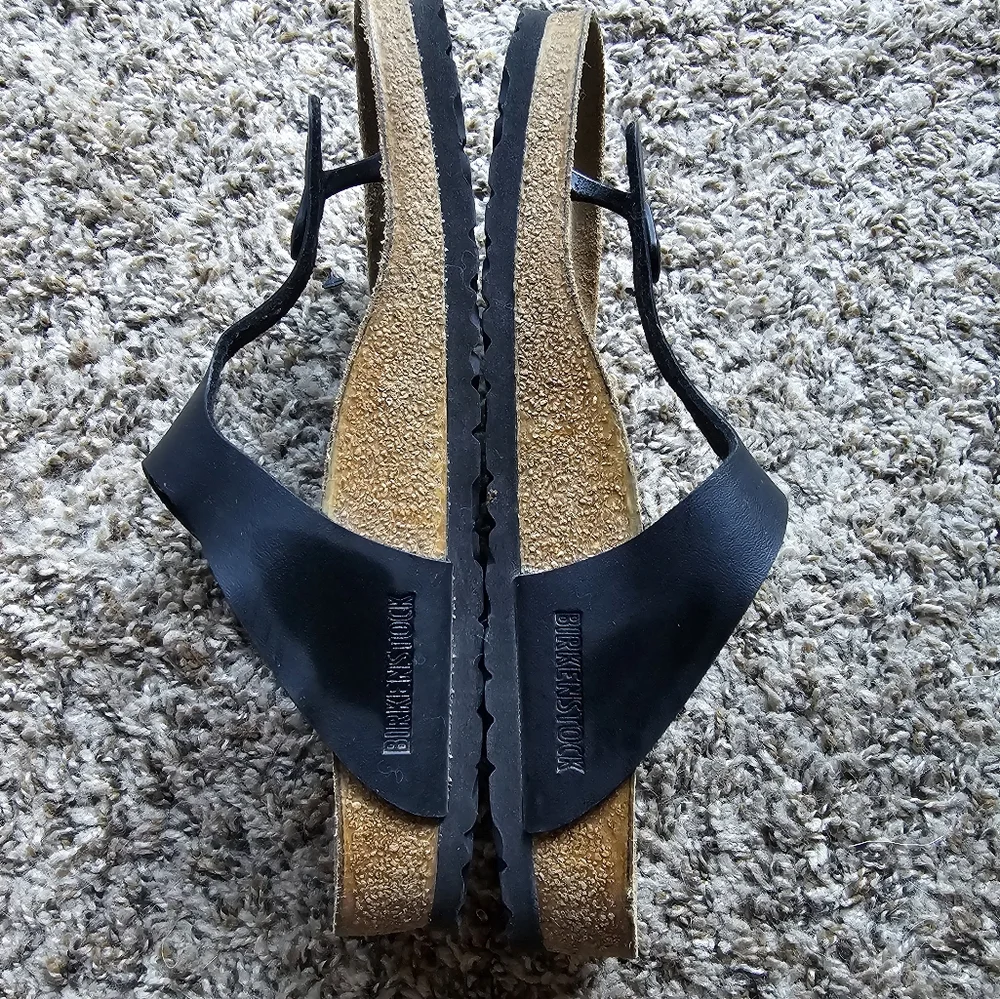 Birkenstock Gizeh Birko-Flor Black Leather‎ Sandals with Buckle Sz M 7 L 9